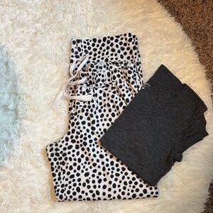 LOFT Pajama Set Charcoal Top and White Polka Dot